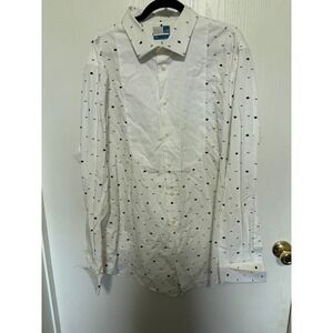 14th & Union Mens XXL Trim Fit Tuxedo Bib Shirt White Bowler Hat Bow Tie Print